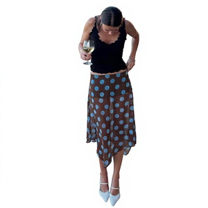 Falda Midi de Organza Asimétrica con Estampado de Puntos, Cintura Alta, Estilo Bohemio, Transparente, de Gasa, para Mujer - Product Image 6
