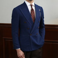 Blazer sur mesure Isirhonour en denim indigo et coton-lin pour homme, style italien croisé à revers pointus, veste de sport ajustée pour l'été