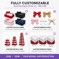 Ensemble de boîtes cadeaux rectangulaires emboîtables de luxe personnalisées, couvercle blanc, base rouge, 10 pièces, avec ruban en satin et nœud, emballage en papier pour les fêtes