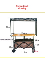 Chariot pliable et réglable à quatre roues, table réglable en hauteur, chariot multifonctionnel pour aliments et outils d'extérieur
