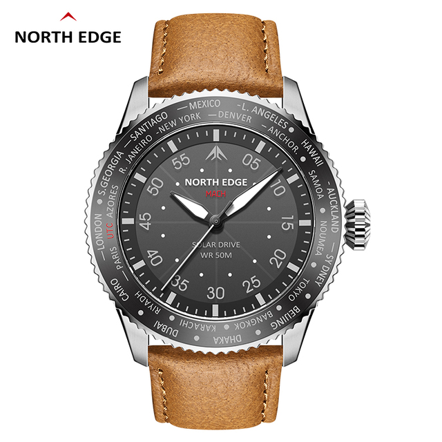 New NORTH EDGE MACH men's business outdoor sports watch with a rotating dial luminous display waterproof solar mechanical watch.