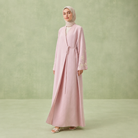 Abaya ouverte en Lyocell Slub Premium pour femme, avec manches brodées et devant enveloppant, robe modeste, marque privée OEM