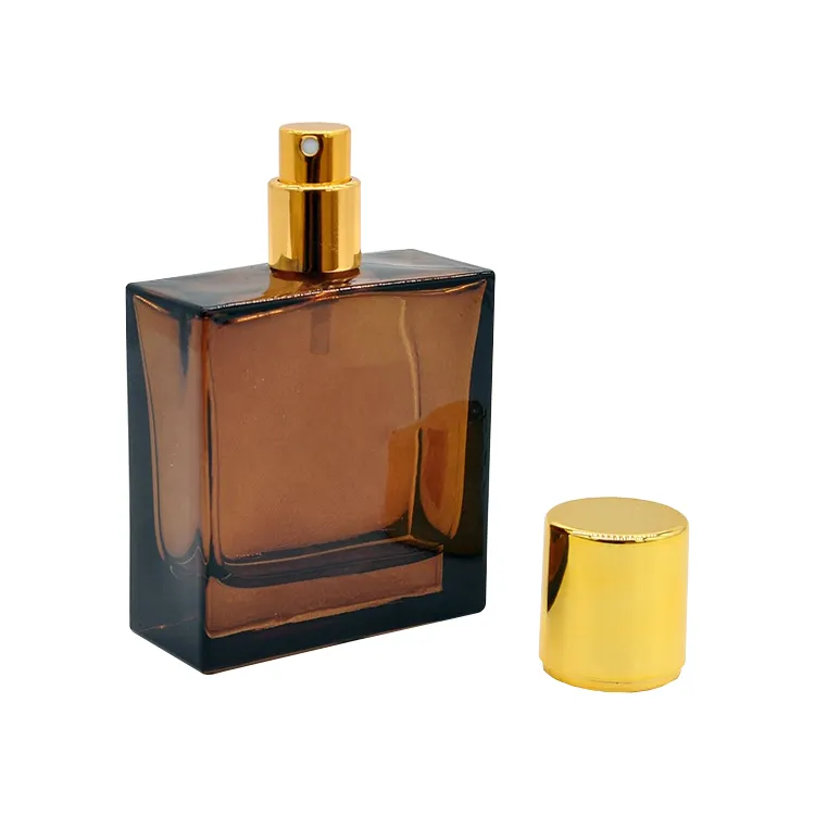 Özel ambalaj uçucu yağ lüks kahverengi parfüm şişesi premium amber atomizer cam şişeler altın pompa kapağı ile