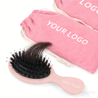 Brosse compacte pour extensions capillaires, mini brosse démêlante, emballage en sac de coton, brosse à poils de sanglier vierge en vrac