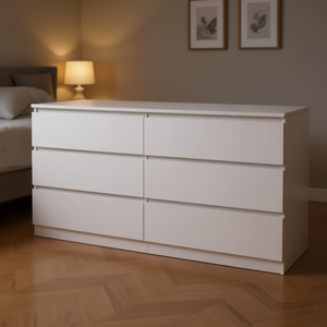 FCH White <b>6</b> <b>Drawer</b> <b>Dresser</b> Wide Storage Cabinet Modern Bedroom Furniture Freestanding MDF Panel Design - Product Image 2