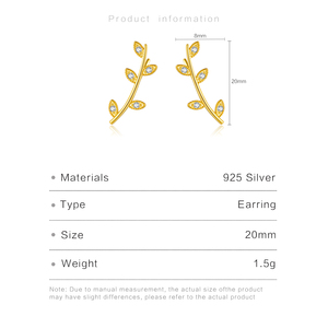<span class=keywords><strong>Pendientes</strong></span> <span class=keywords><strong>de</strong></span> escalada <span class=keywords><strong>de</strong></span> hoja <span class=keywords><strong>de</strong></span> ramita minimalista <span class=keywords><strong>de</strong></span> moda FUAMAY, <span class=keywords><strong>pendientes</strong></span> <span class=keywords><strong>de</strong></span> hoja <span class=keywords><strong>de</strong></span> vid trepadora <span class=keywords><strong>de</strong></span> plata 925 chapados en <span class=keywords><strong>oro</strong></span> <span class=keywords><strong>de</strong></span> 18 quilates con circón - Product Image 3