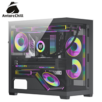 AntarcChill Black Mid Tower Tempered Glass Gaming Computer Case Side Panel Window Dual Chamber MicroATX ITX 360mm AIO USB3.0