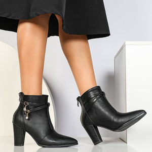 Botines para mujer con punta en pico, tacón grueso, decoración de diamantes de imitación, tendencia de moda, estilo otoño-invierno - Product Image 3