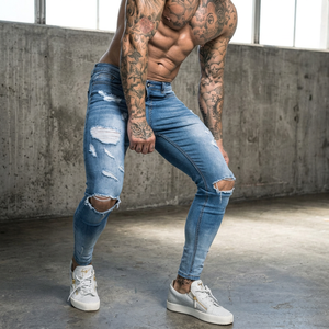 Men's Distressed Straight Lightweight Breathable High <b>Waist</b> Denim <b>Jeans</b> with Zipper Fly and Ankle Fit - Product Image 3