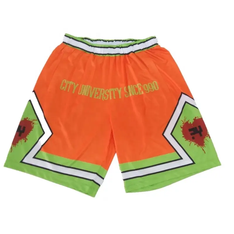 Pantalones cortos de baloncesto con diseño personalizado, de <span class=keywords><strong>doble</strong></span> capa, de malla de poliéster, sublimación
