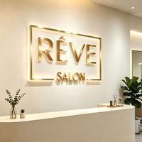 Enseigne de Luxe Dorée 3D Rétroéclairée à LED, Lettres Canal, Logo Acrylique Personnalisé avec Halo Lumineux pour Salon de Beauté, Fixation Murale
