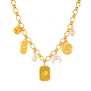 Sun And Moon Themed Stainless Steel Gold Plated Necklace With Star Pendant Clavicle Chain Fashion Jewelry Accessory - Product Image 5