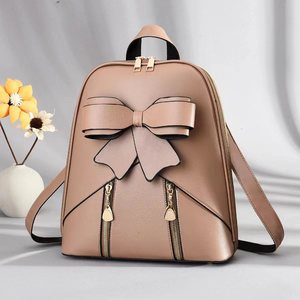 Pink Women's <b>Backpack</b> Softback Square Shape With Bow Detail Zipper Closure <b>Lightweight</b> Medium Capacity All Seasons Daily Use - Product Image 2