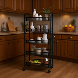 5 Tier Black Iron <b>Kitchen</b> Trolley 18.1x10.2x41.3 In Versatile <b>Storage</b> Solution For <b>Kitchen</b> - Product Image 2
