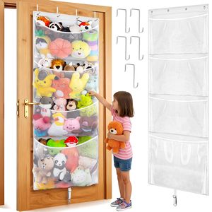 Hanging Stuffed Animal Storage Over Door <b>Large</b> <b>Plush</b> Toy Organizer White Detachable Metal Hook Kids Room Storage Solution - Product Image 1