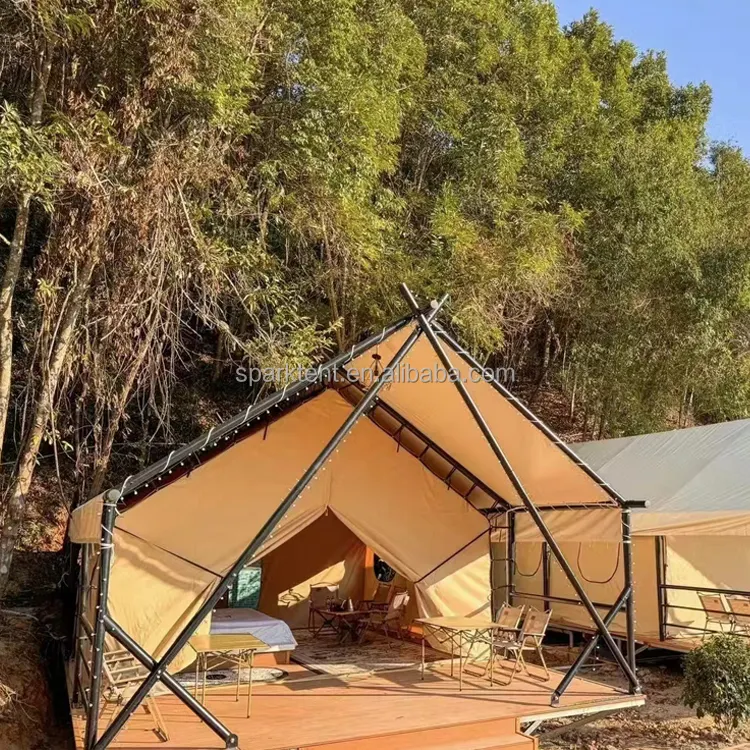 Four season waterproof canvas luxury glamping living safari tent   outdoor hotel glamping safari tents