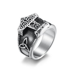 Thor's Hammer <b>Titanium</b> Steel <b>Ring</b> Men's Viking Anchor Design Jewelry Gift - Product Image 1