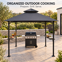 Gazebo de jardin pour barbecue avec deux étagères de service et un design ouvert sur les côtés pour grillades sur patio résidentiel