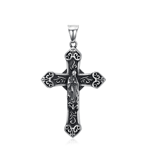 Kalung Salib Berukiran LOGO Stainless Steel, Kalung Liontin Bunda Maria Yesus, Agama Retro - Product Image 6