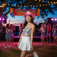 Weihnachtlicher Bunter Pailletten-Cowboyhut mit LED-Leuchtenden Perlglanz-Elementen für Halloween-Party EVA-Material für Erwachsene