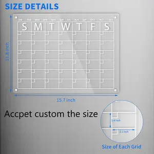 Durchsichtig Magnetisch Trocken-Radier-Acryl-Kalender Kühlschrank Brett Acryl-Kalender für Wand