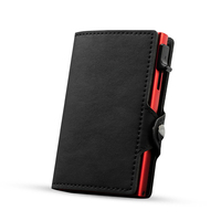 Dompet Kartu Kredit Otomatis Anti Maling RFID Blocking Mini Bisnis Berbahan Logam dan Kulit Casekey