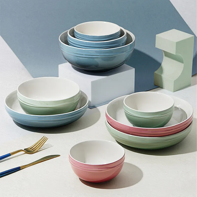 Creative Home Soup Noodle Salad Ceramic Bowls Japanese Simple Solid Gradient Color Tableware Bowl