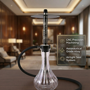 Global Sourcing Cachimba Aeronáutica con Grabado Láser, Base de Vidrio Estriado, Kit de Narguile de Una Sola Manguera con Carbón - Product Image 1