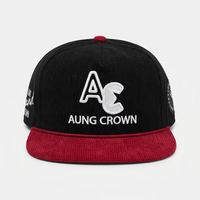 Casquette Snapback non structurée à profil bas en velours côtelé, bicolore avec sangle en cuir, style Dad Hat – Grande Vente