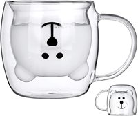 Ours mignon 12oz gobelet en verre dépoli Transparent Double paroi isolé 200ml en acier inoxydable café thé tasse thé résistant à la chaleur