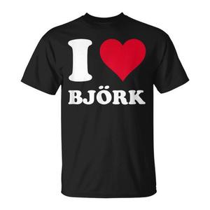 T-shirt I Love Bjrk con design a cuore rosso, abbigliamento unisex in cotone nero - Product Image 1