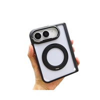 AilesTecca pour iPhone Duo, support rotatif premium, anneau magnétique, coque arrière rigide transparente antichoc en PC pour téléphone pliable horizontalement