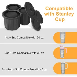 NISEVEN Hot Sale 3 in 1 Silicone Ice Cube Molds With Lid and Bin Reusable Large Ice Cube Tray for Stanley Cup