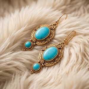 Pendientes colgantes de gancho con dos turquesas, chapados en oro antiguo, personalizados OEM/ODM, venta al por mayor - Product Image 2