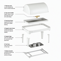 KUNTAI Réchaud de buffet rectangulaire de luxe en acier inoxydable martelé blanc, alimenté à l'alcool, 9L, hydraulique, A++ Énergie