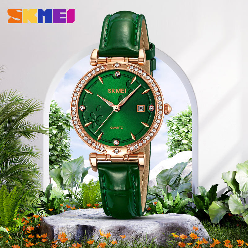 Skmei 2169 elegante reloj de cuarzo para mujer precio bajo banda de cuero  genuino resistente al agua pantalla de fecha reloj de pulsera de ocio Simple