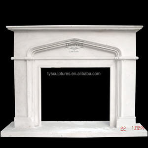Cheminée en marbre blanc naturel de chine, décoration de la maison sculptée à la main, médaillon en pierre, manteau de cheminée - Product Image 1