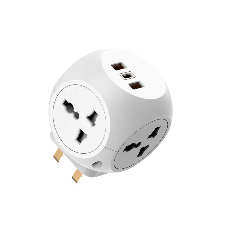 international power adapter UK plug universal socket cube 4 outlets 3 usb port fast charger travel power adapter