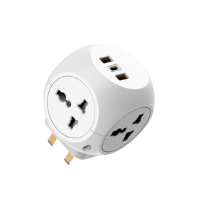 internationaler poweradapter uk stecker universal steckdose würfel 4 ausgänge 3 usb-anschluss schnellladegerät reise power adapter