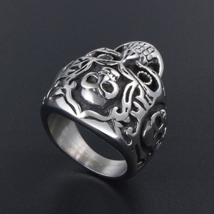 Skull <b>Ring</b> Men's <b>Titanium</b> Steel Retro Rock Hip Hop Skeleton Design SA540 - Product Image 3