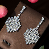 HIBRIDE À La Mode Cubique Zircone Baguette Femmes Boucles D'oreilles Pour La Mariée Bijoux De Mariage Longues Boucles D'oreilles pendientes mujer moda E-731