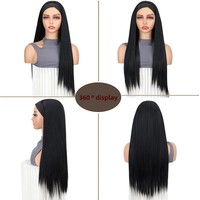 Perruque bandeau pour femme en fibre synthétique haute température, sans dentelle, avec foulard intégré, cheveux noirs longs raides et bouclés à grandes ondulations naturelles