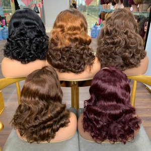 Perruques 100% Cheveux Humains Brésiliens, Perruques Frontales en Dentelle 13x4 Ondulées Effet Vague Océanique, 5 Couleurs en Stock, 14 Pouces, Cheveux Alignés Cuticule, Fournisseurs de Cheveux - Product Image 2