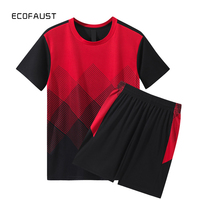 Ensemble de survêtement de sport en polyester EcoFaust pour hommes, respirant et anti-transpiration, t-shirt et short de course, deux pièces, logo personnalisé