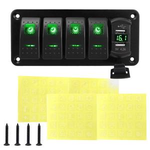Yuhe YH-DH5-QA <b>12V</b> Marine Rocker <b>Switch</b> Panel with Dual USB Charger Voltmeter 4 Gang Waterproof Togger Rocker <b>Switch</b> for Boat - Product Image 1