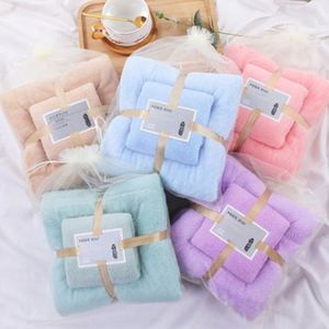 Ensemble de serviettes de bain pour adultes en microfibre corail haute densité, tricotées chaîne, séchage rapide, usage domestique, couleur unie, motif tissé - Product Image 1