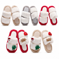 Pantoufles d'intérieur en peluche pour femmes, à bout ouvert, avec logo personnalisé, décorations de Noël détachables, motif dessin animé, vente en gros pour le Nouvel An