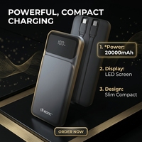 Power Bank Portabel Kapasitas 20000mAh 22.5W PD Pengisian Cepat Dilengkapi 2 Kabel Layar Digital Logo Kustom untuk Promosi