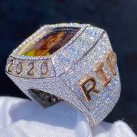 Bague Champion Homme en Argent Sterling 925 Nouveau Design Personnalisé Lettres de Rappeur Bling Glaçé VVS Moissanite