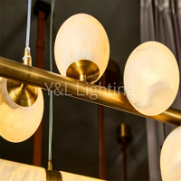 Lustre moderne en forme de globe en albâtre, cadre en laiton, luminaire suspendu pour salle à manger, décoration de plafond haut